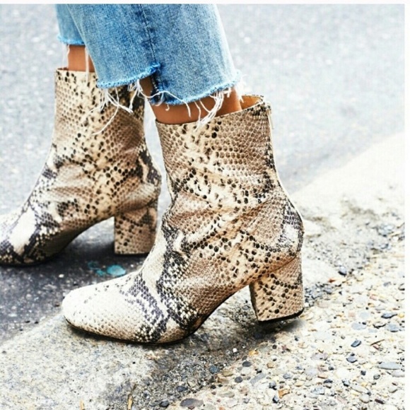 Free People Shoes - Free People Cecile Snakeskin Ankle Block Heel Boot